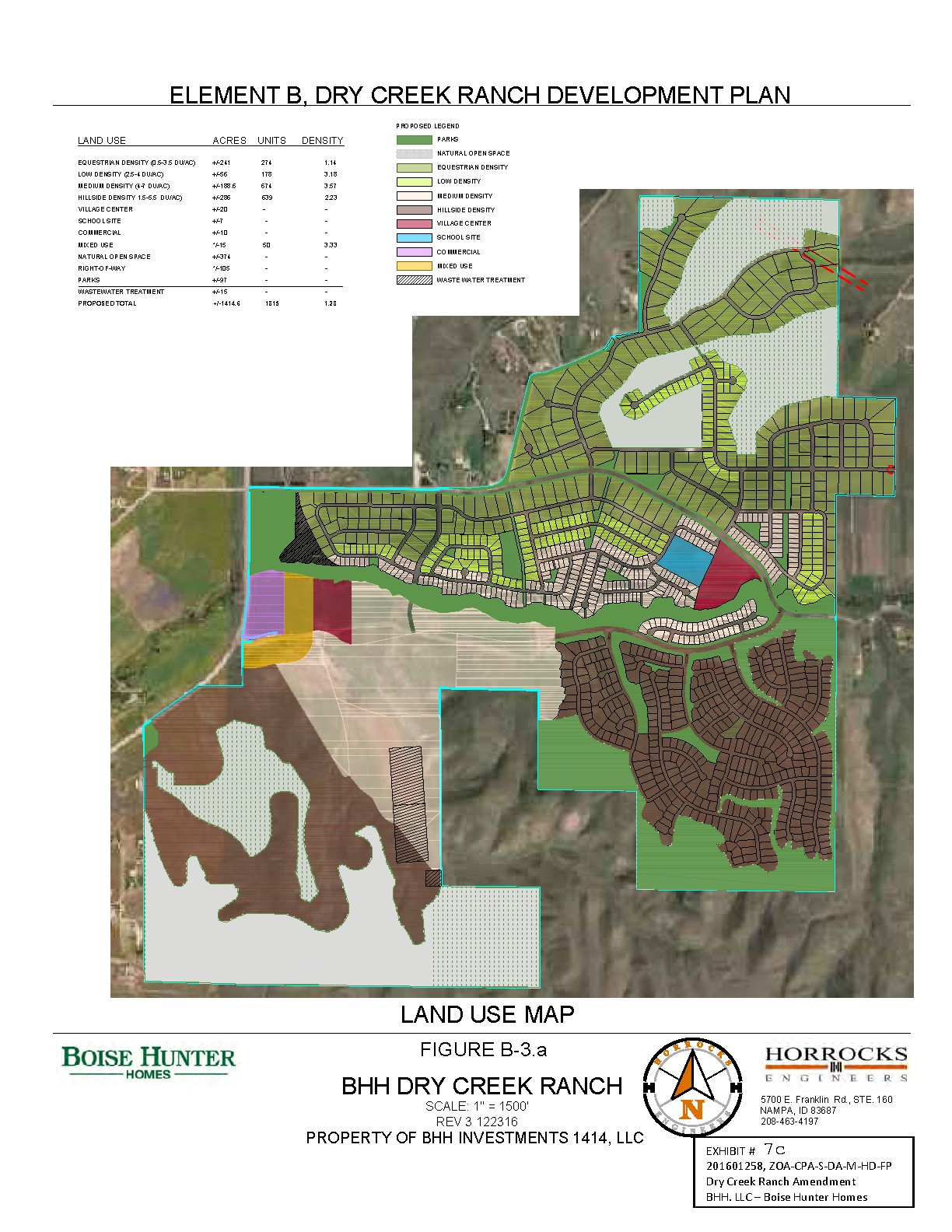Ada County conceptual Dry Creek Ranch land use map showing State Highway 55, Brookside Lane, planned land use districts, parks, open space, school site and wastewater area